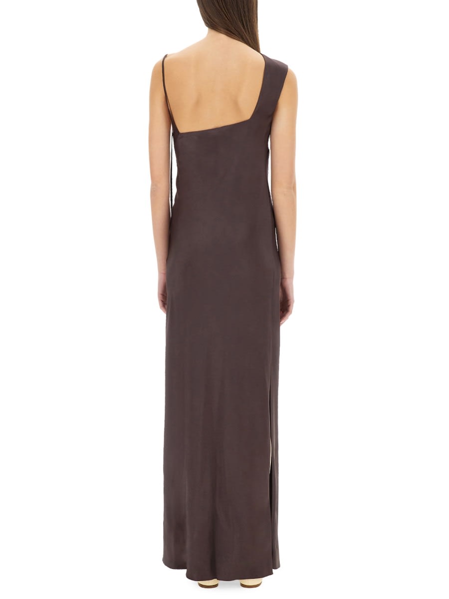 Shop Alysi Liquid Satin Asymmetrical Dress In Brown