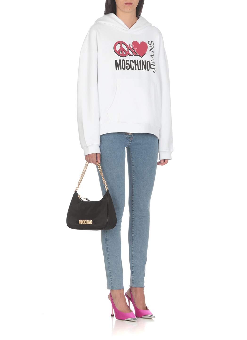 Shop M05ch1n0 Jeans Peace & Love Hoodie In White