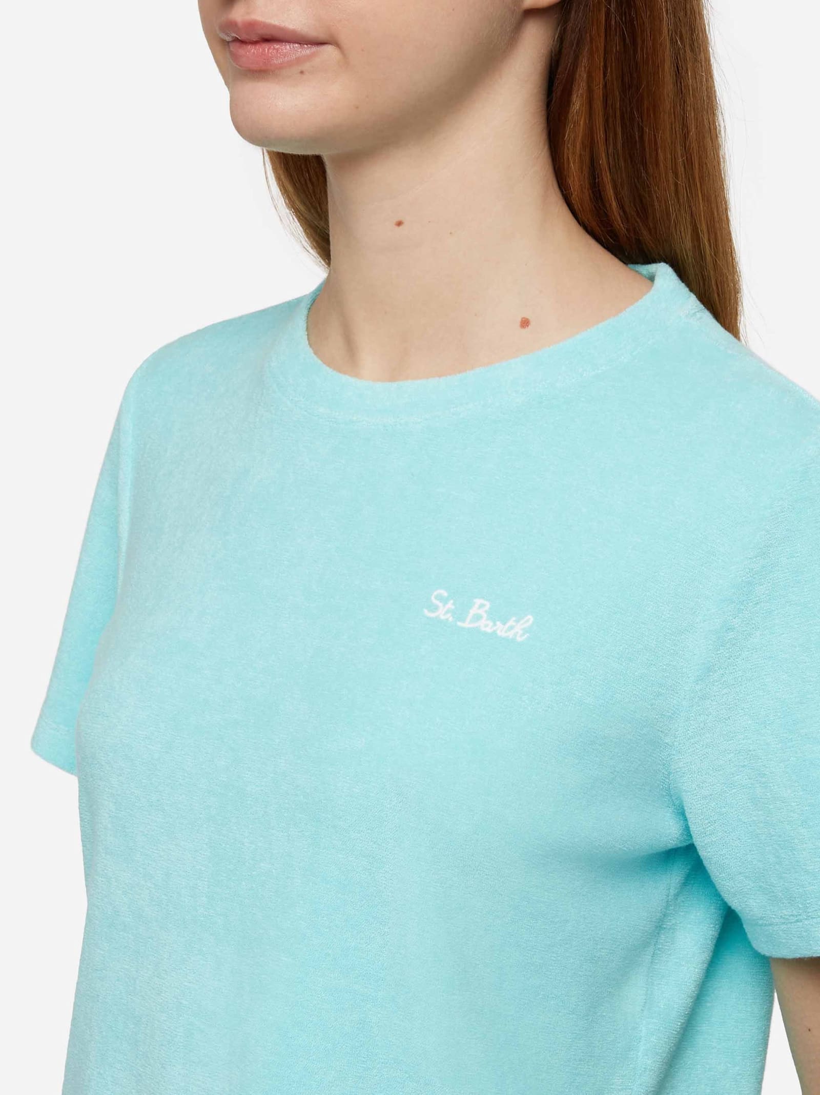 Mc2 Saint Barth Water Green Terry Cotton T-shirt Aleja In Green