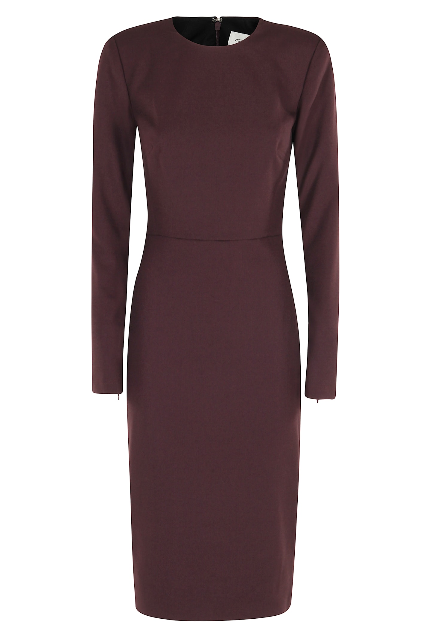 Victoria Beckham Fitted Long Sleeve Dress With Slit Back In Burgundy