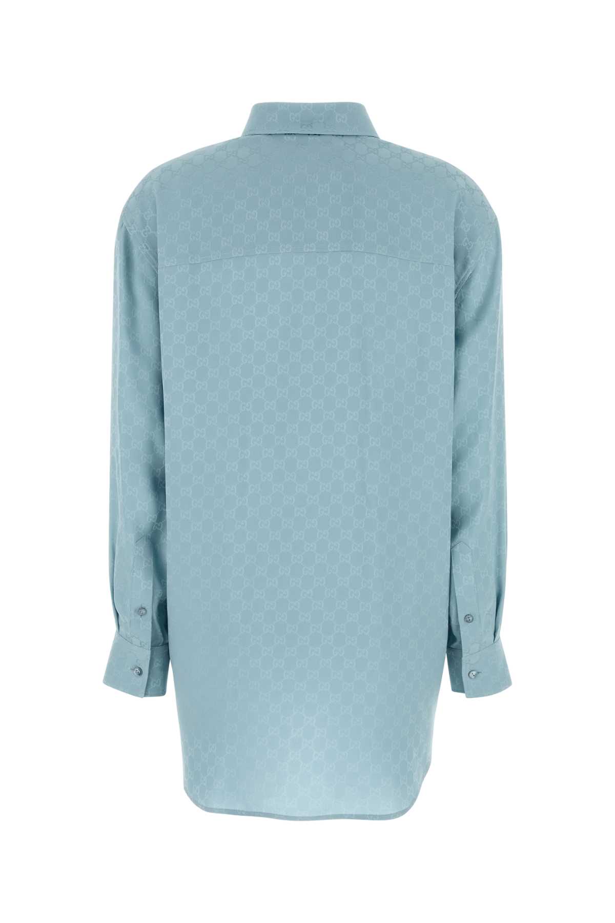 Gucci Womens Aqueous Monogram Relaxed-fit Silk Shirt In Blue
