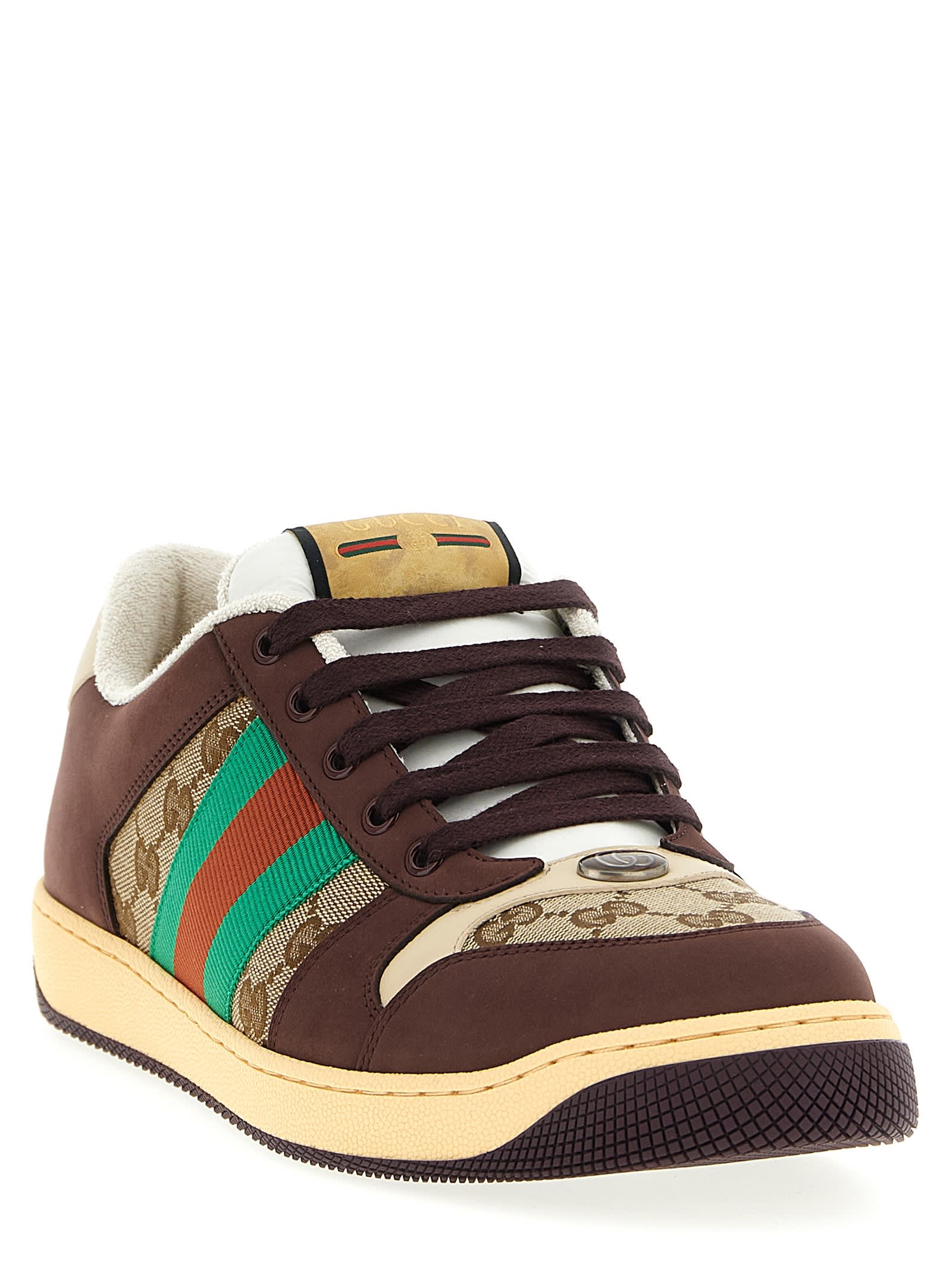 Gucci Men Gg Fabric Leather Sneakers In Multi
