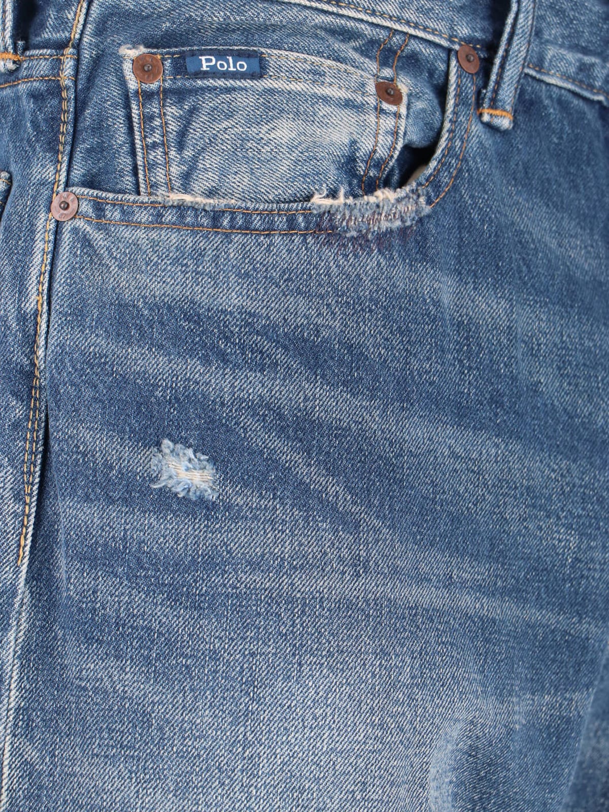 Polo Ralph Lauren Straight-leg Jeans In Medium Blue Denim With Distressed Finish In Blue