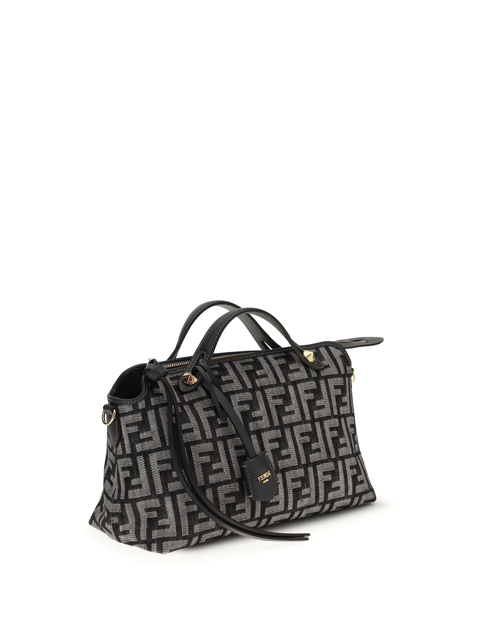 Fendi Women Ff Denim Shoulder Bag In Gray
