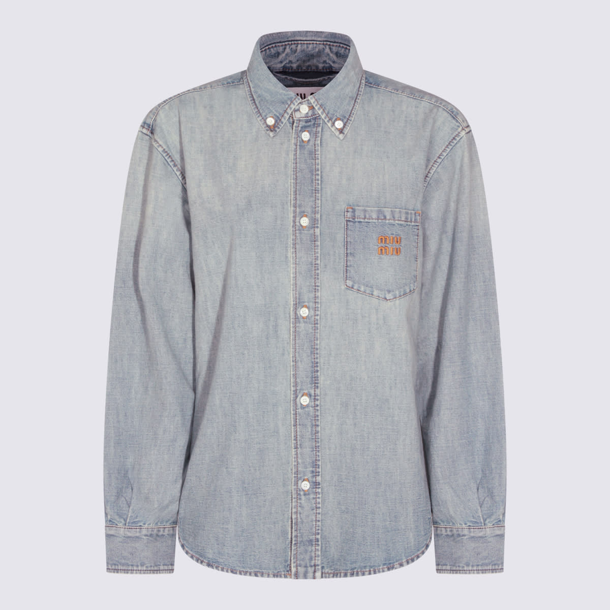 Miu Miu Light Blue Cotton Shirt In Gray