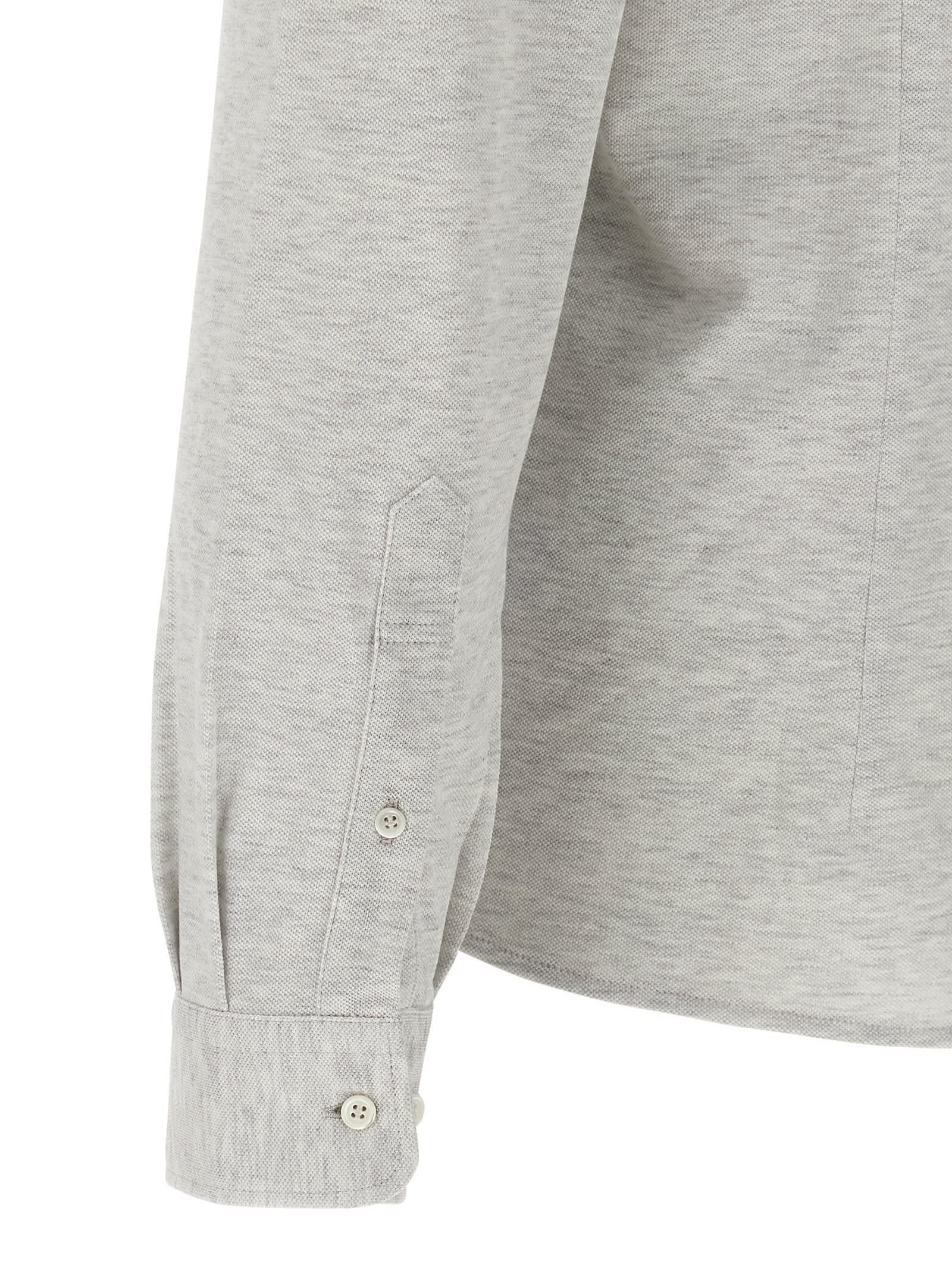 Brunello Cucinelli Cotton Shirt With Collar And Pockets In Gray