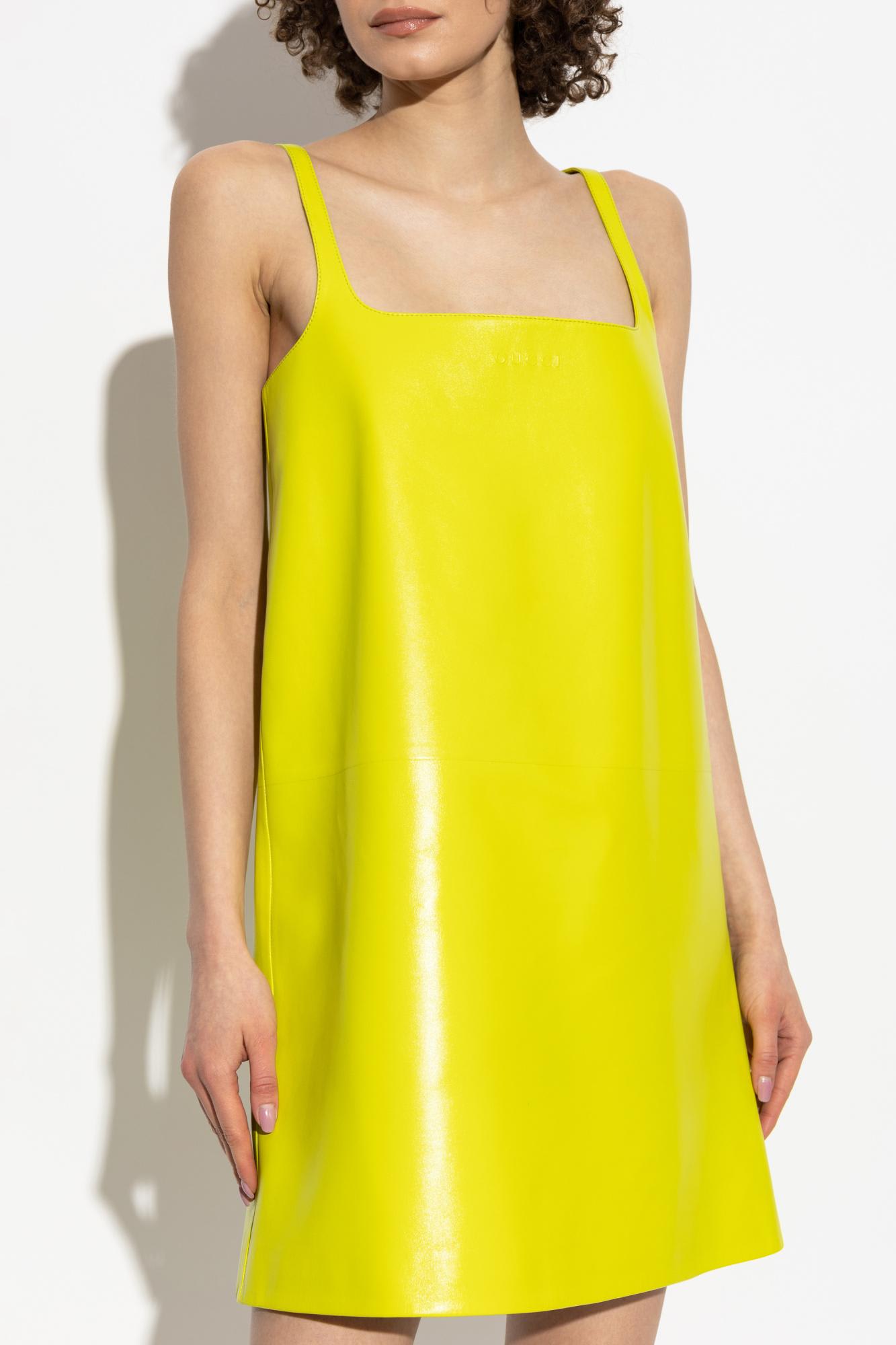 Gucci Shiny Leather Mini Dress With Spaghetti Straps