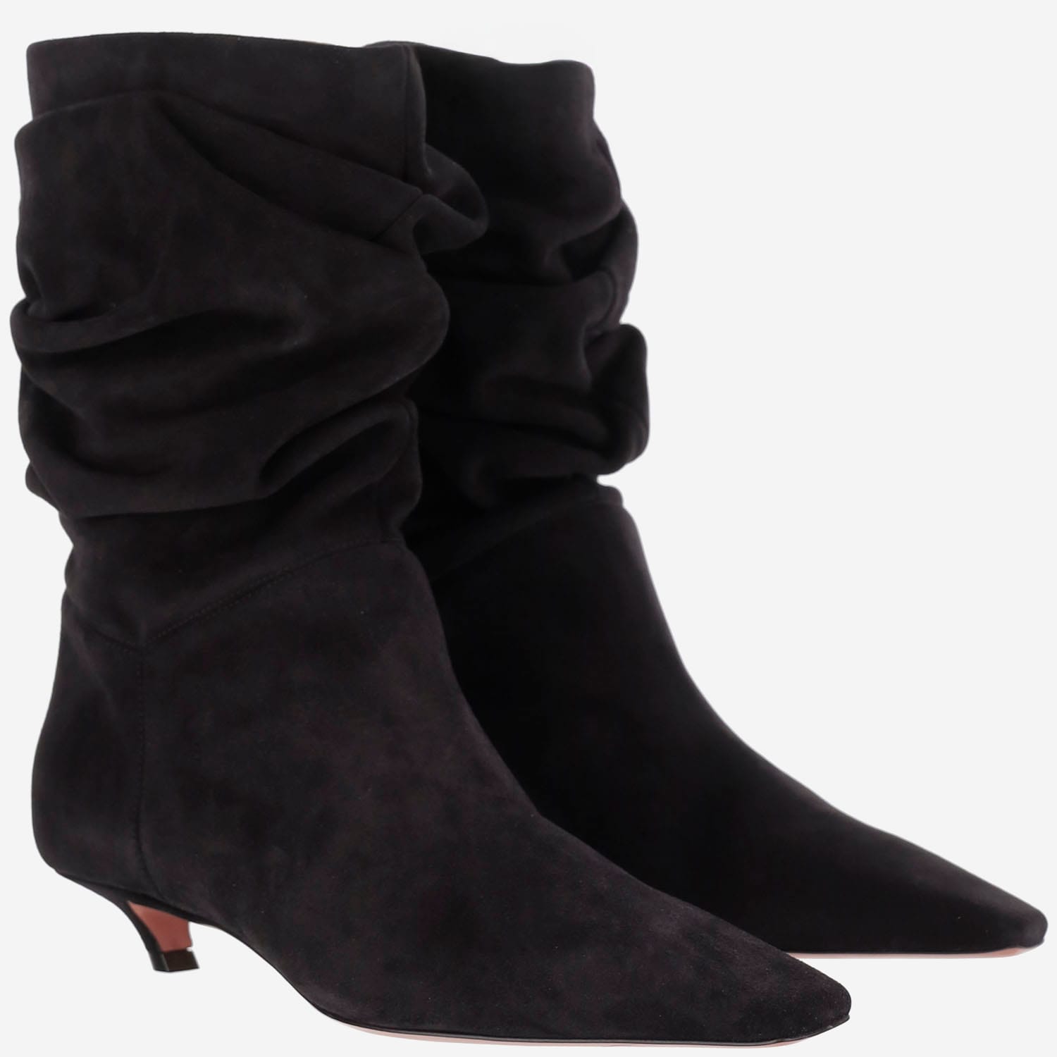 Amina Muaddi Jamie Boots In Suede Leather In Black