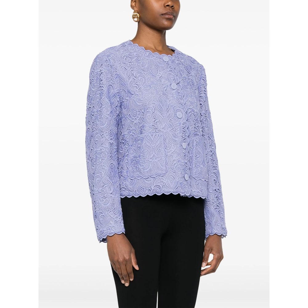 Etro Scalloped Corded Lace Jacket In Blue