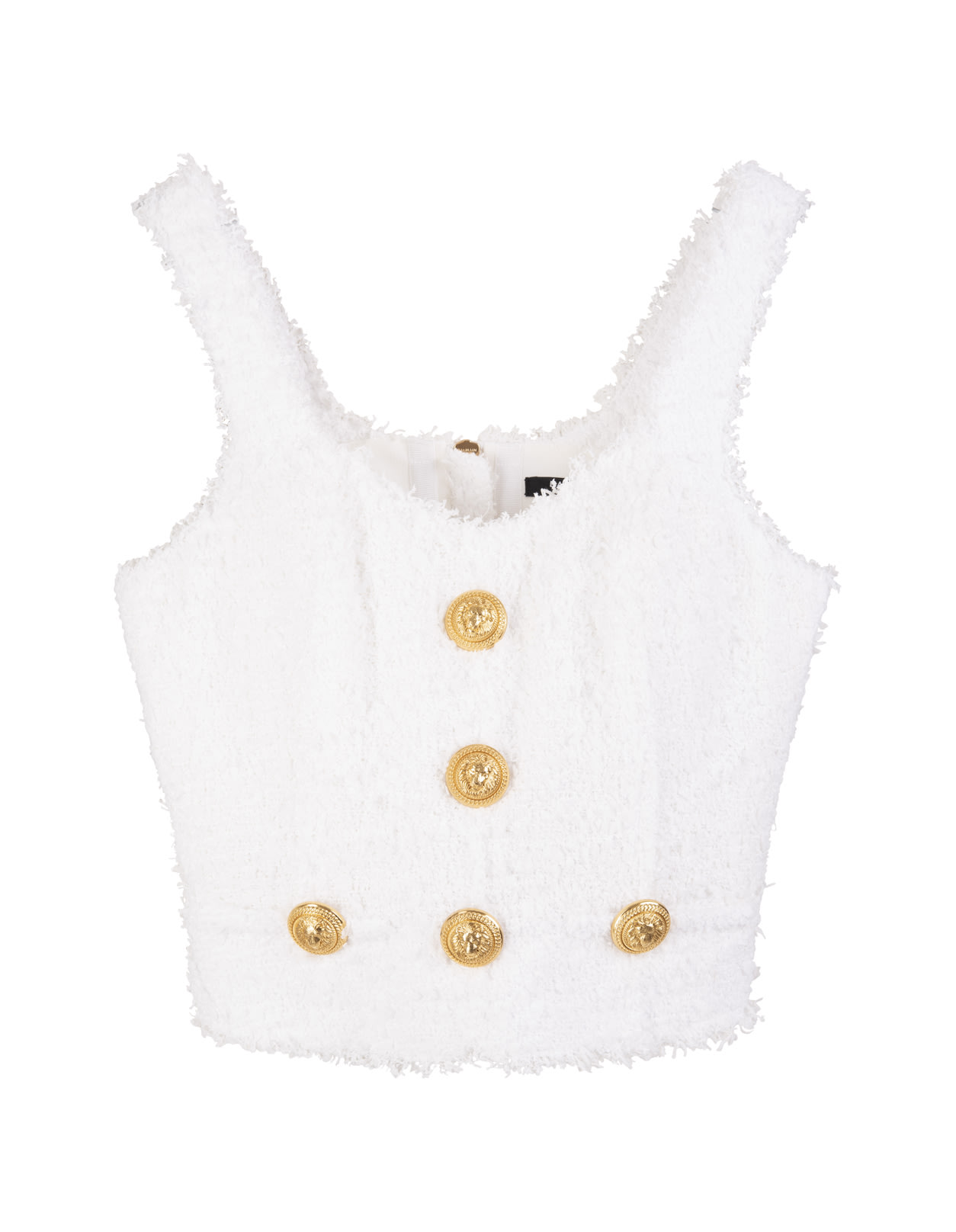 Balmain Woman Top In White Tweed With Golden Buttons