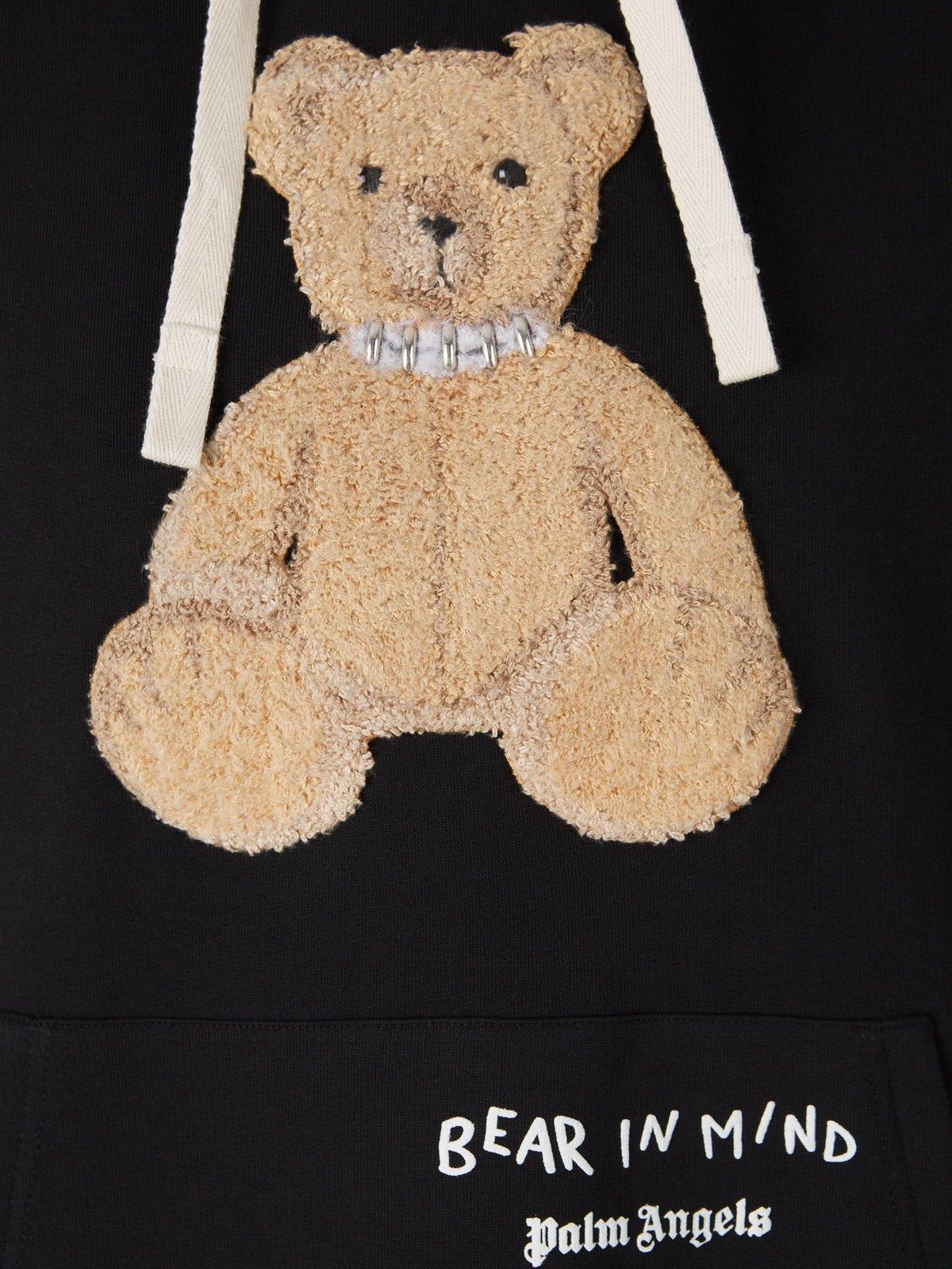 Shop Palm Angels Bear In Mind Drawstring Hoodie In Black Brown