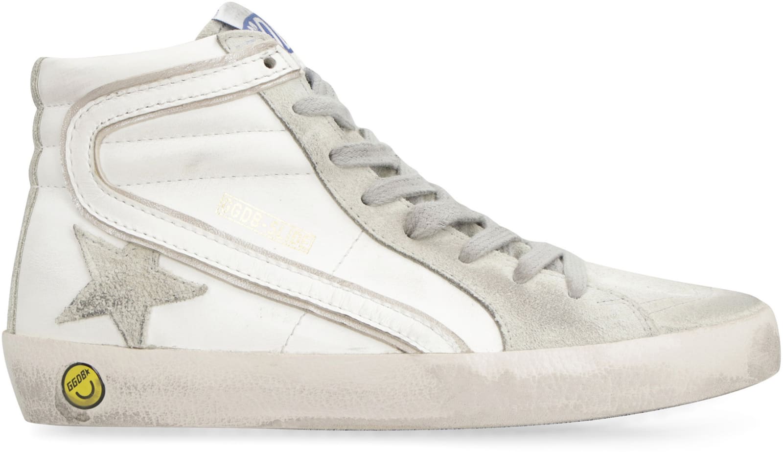 Shop Golden Goose Slide Leather High-top Sneakers In White