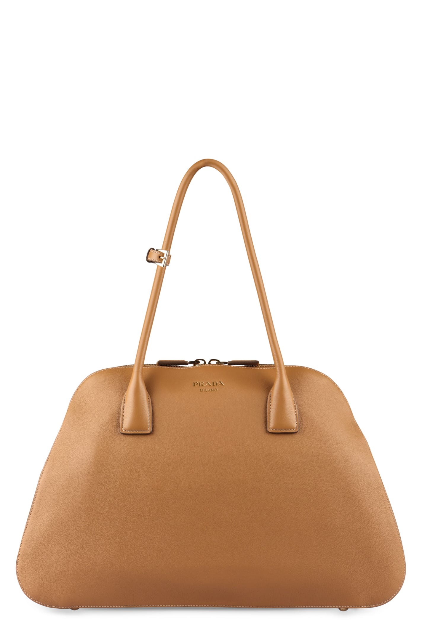 Shop Prada Medium Leather Tote In Camel