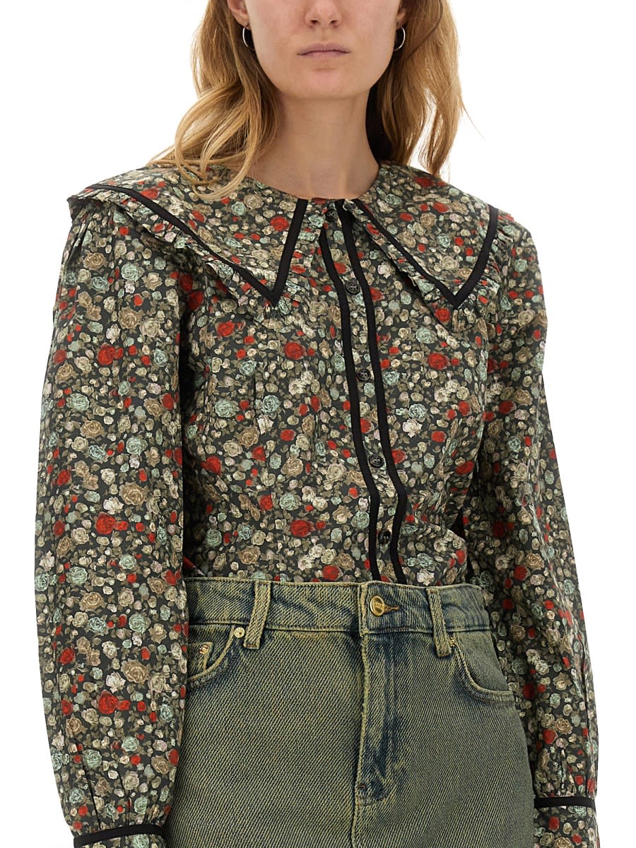 Shop Ganni Floral Print Shirt In Multicolour