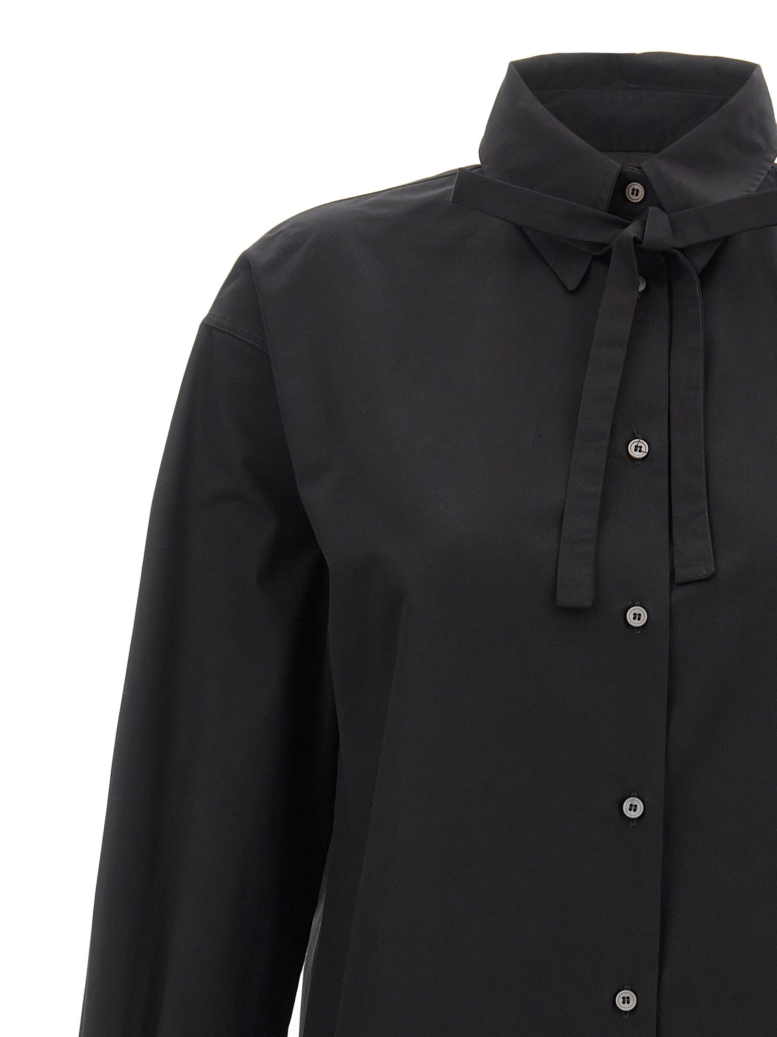 Fabiana Filippi Cotton Poplin Shirt With Knotted Lace Collar In Black