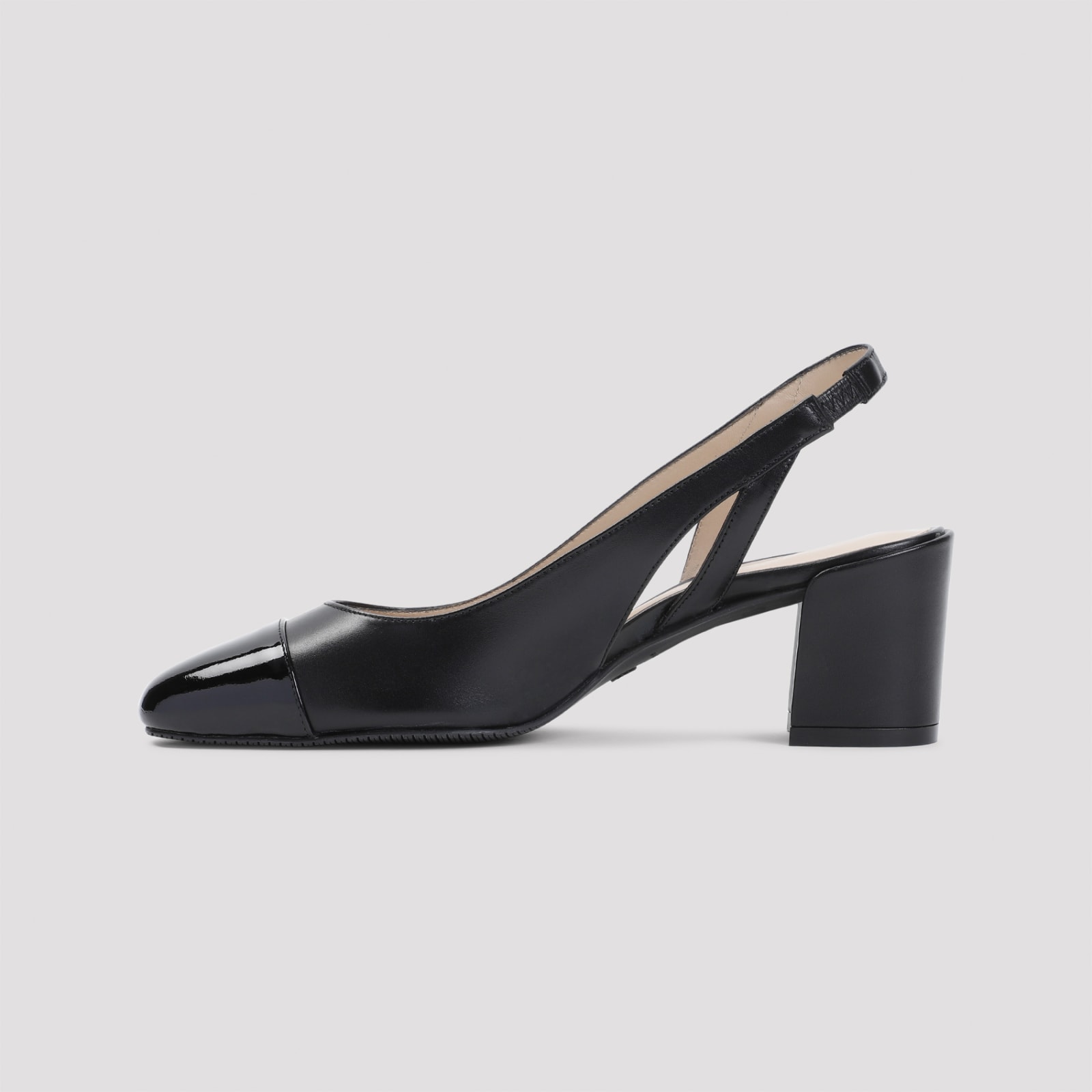 Stuart Weitzman 'sleek' Black Slingback Pumps With Block Heel In Blk Black