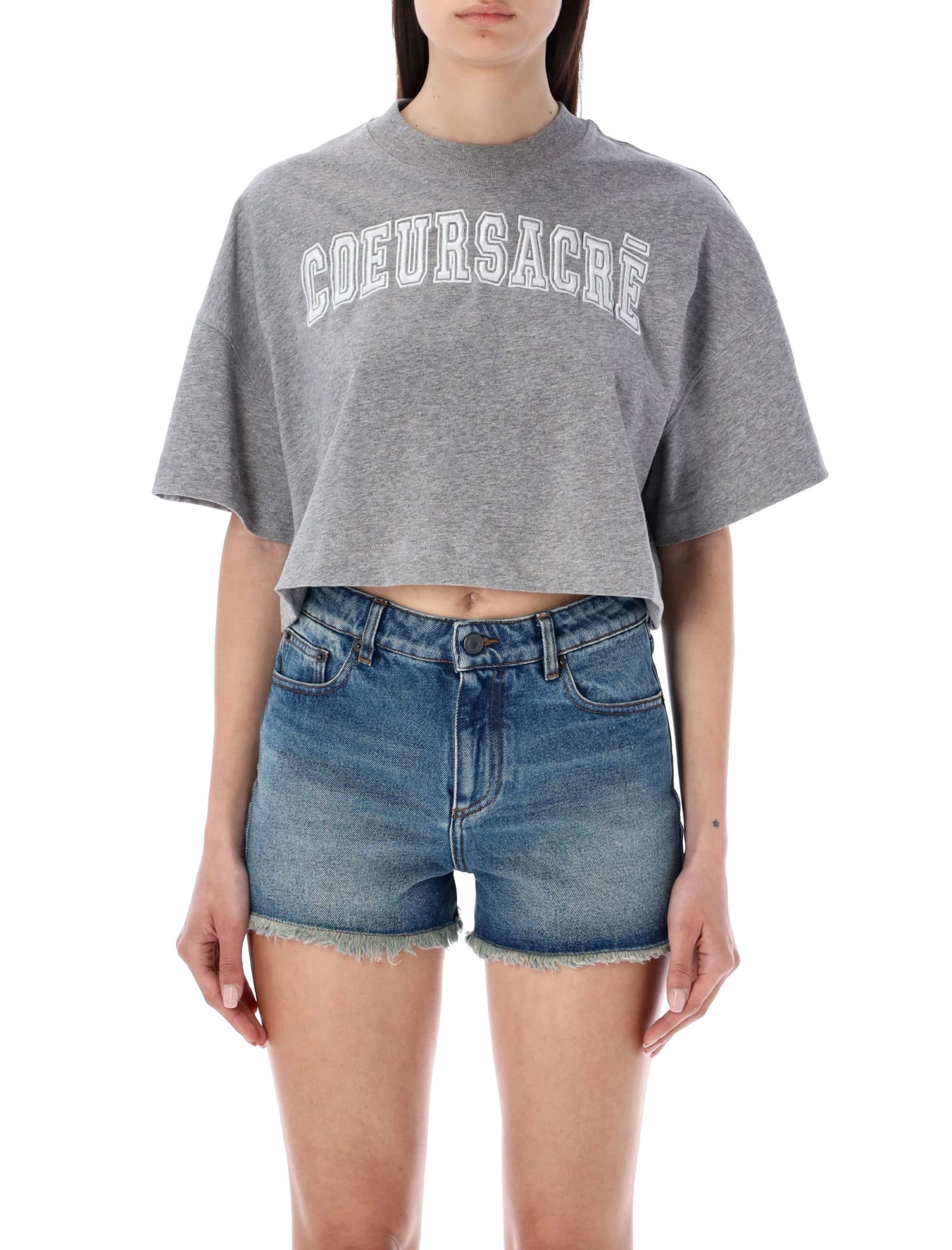 AMI ALEXANDRE MATTIUSSI COEURSACRE EMBROIDERED CROP T-SHIRT