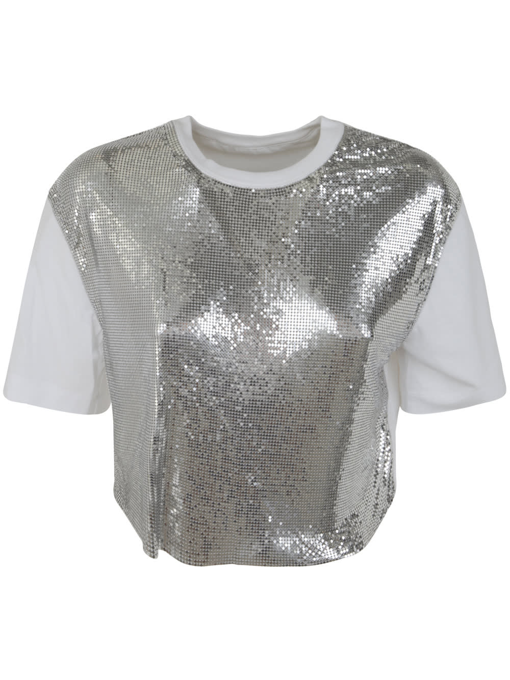 Shop Paco Rabanne Haut Crew Neck T-shirt In Silver White