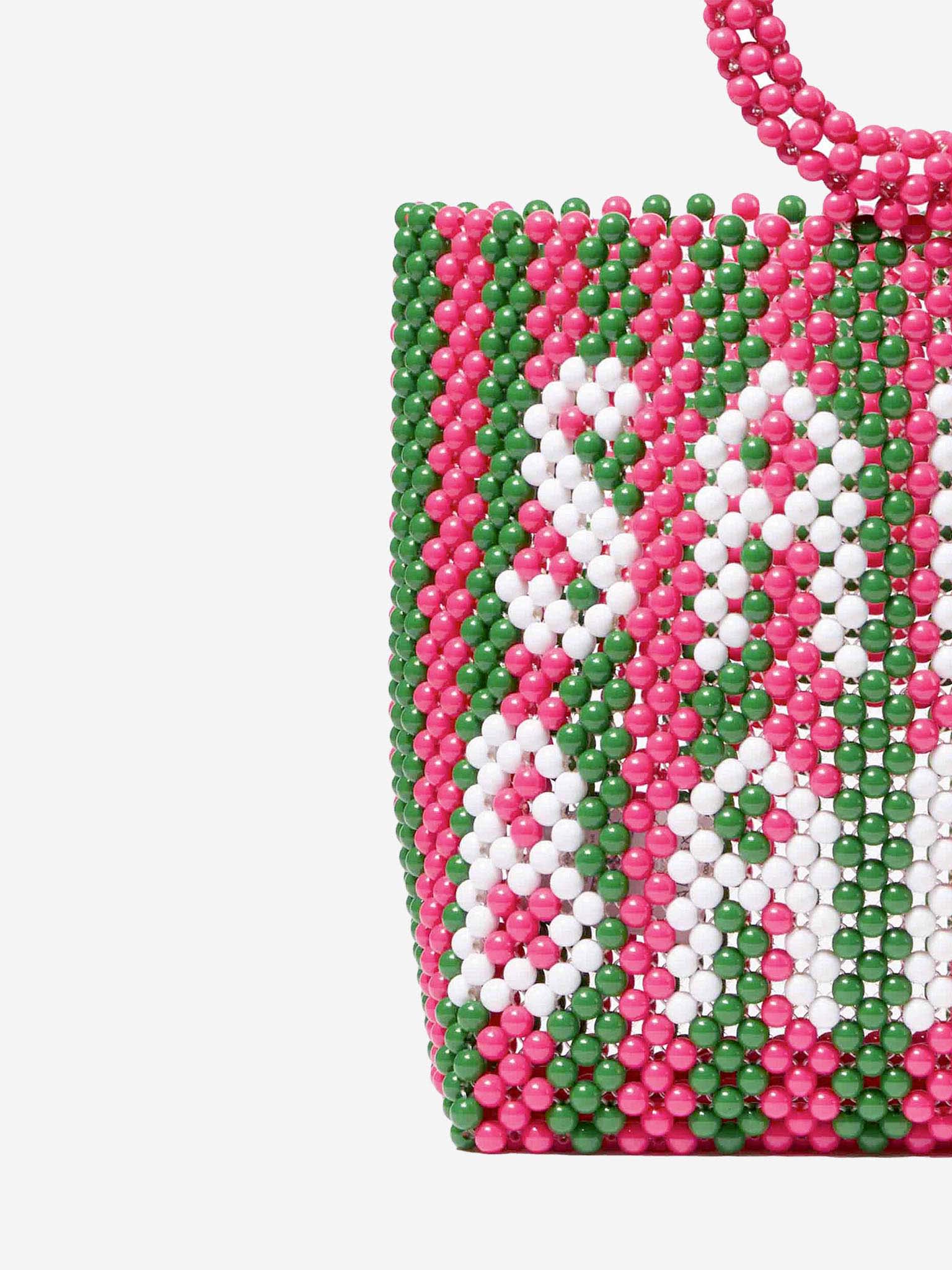 Shop Mc2 Saint Barth Beaded Handbag With Pink And Green Stripes