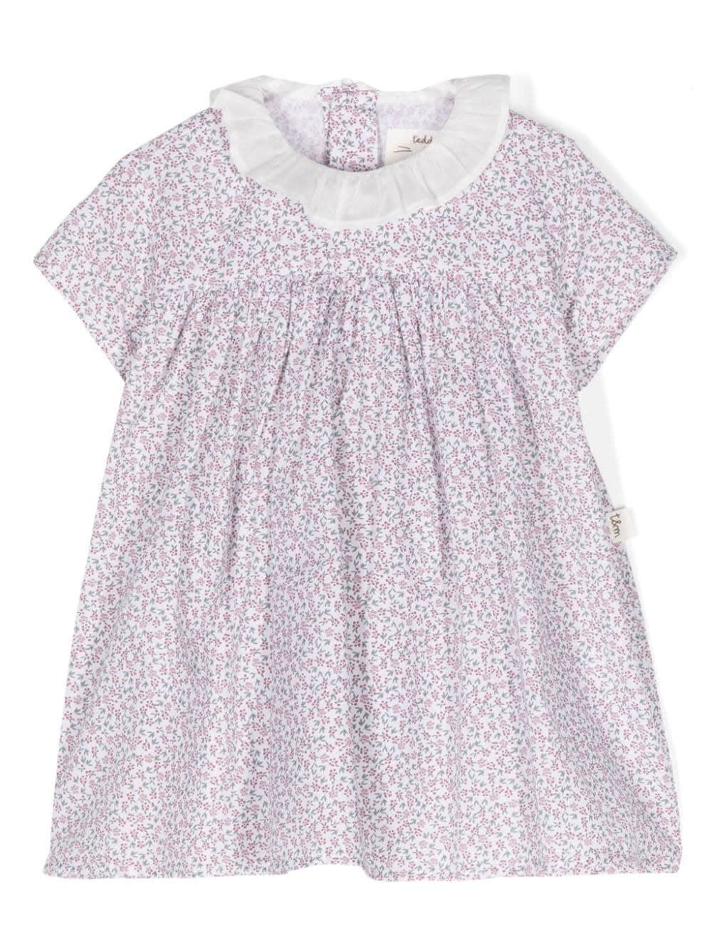 Teddy &amp; Minou Babies' Pink And White Flower Print Dress In Purple