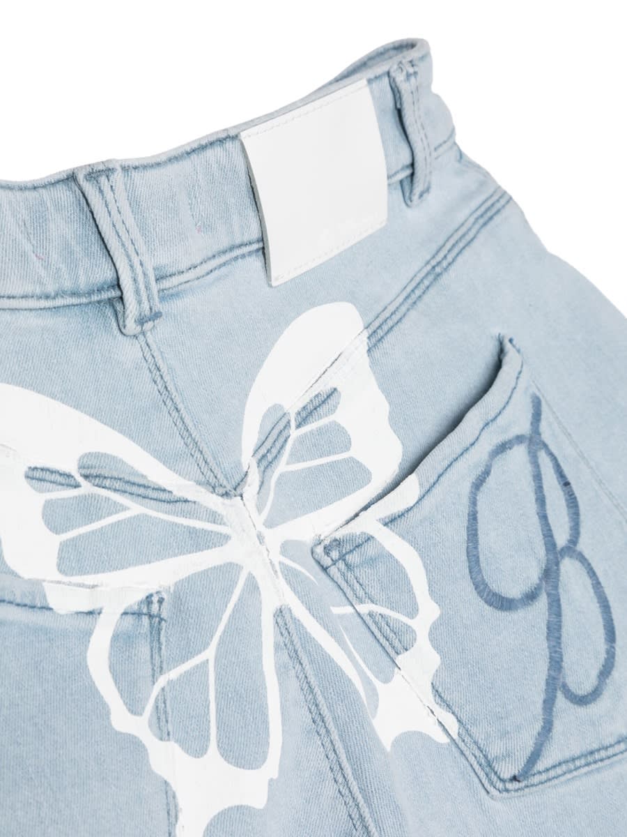 Miss Blumarine Butterfly-detailing Bleached Denim Shorts In Denim
