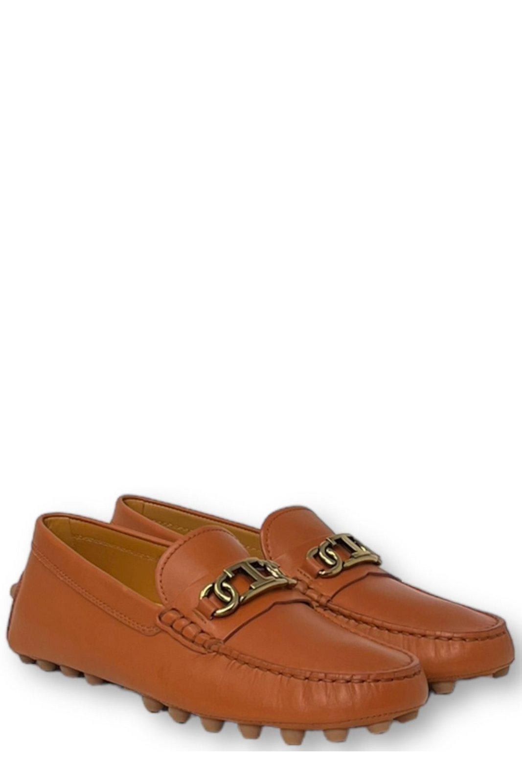 Shop Tod's Gommino Logo Plaque Slip-on Loafers Tods In Luggage