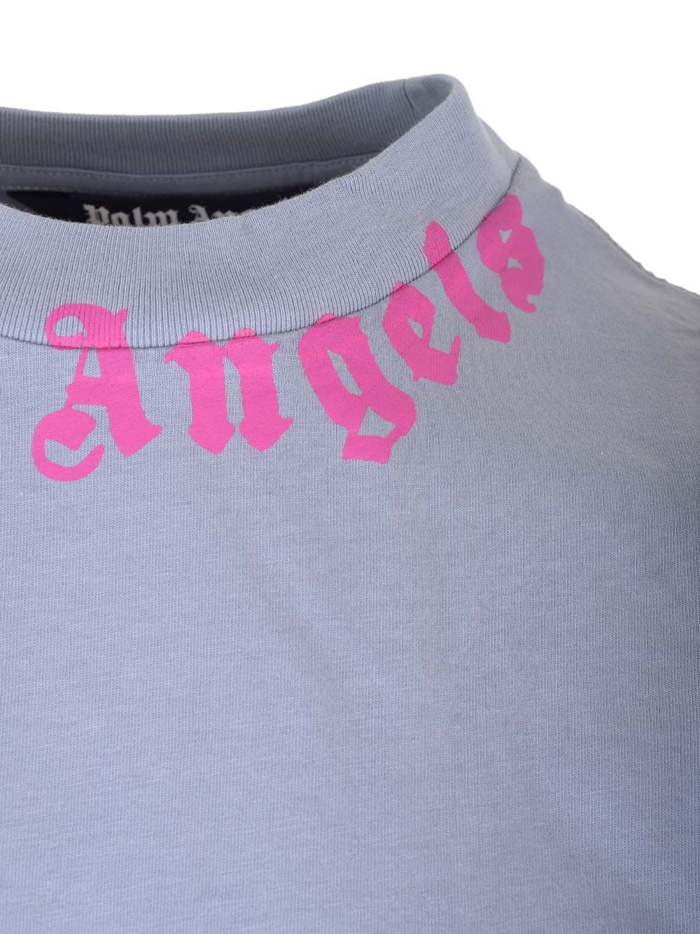 Shop Palm Angels Neck Logo T-shirt In Light Grey Fuchsia