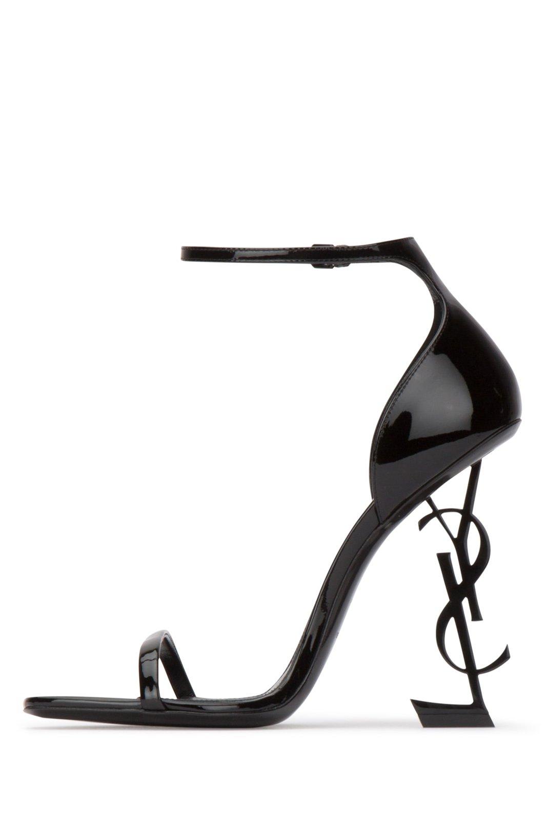 SAINT LAURENT OPYUM SIGNATURE ANKLE-STRAP HEEL SANDALS