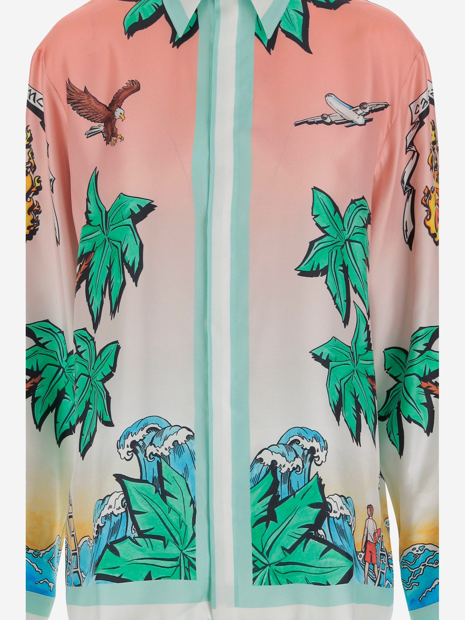 Casablanca Shirt In Pure Silk With Graphic Print In Red