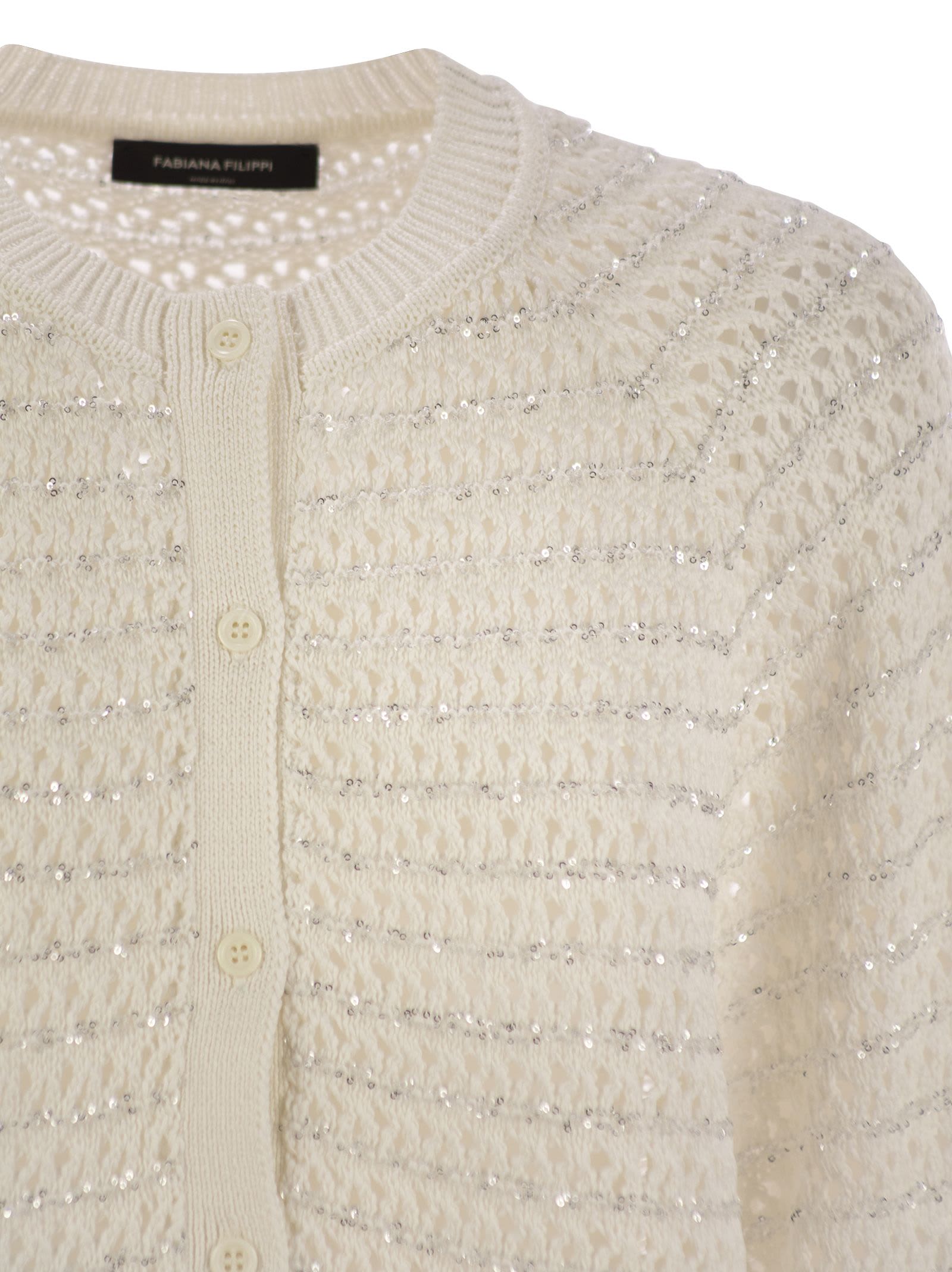 Fabiana Filippi Cotton Open Cardigan With Sequins In White