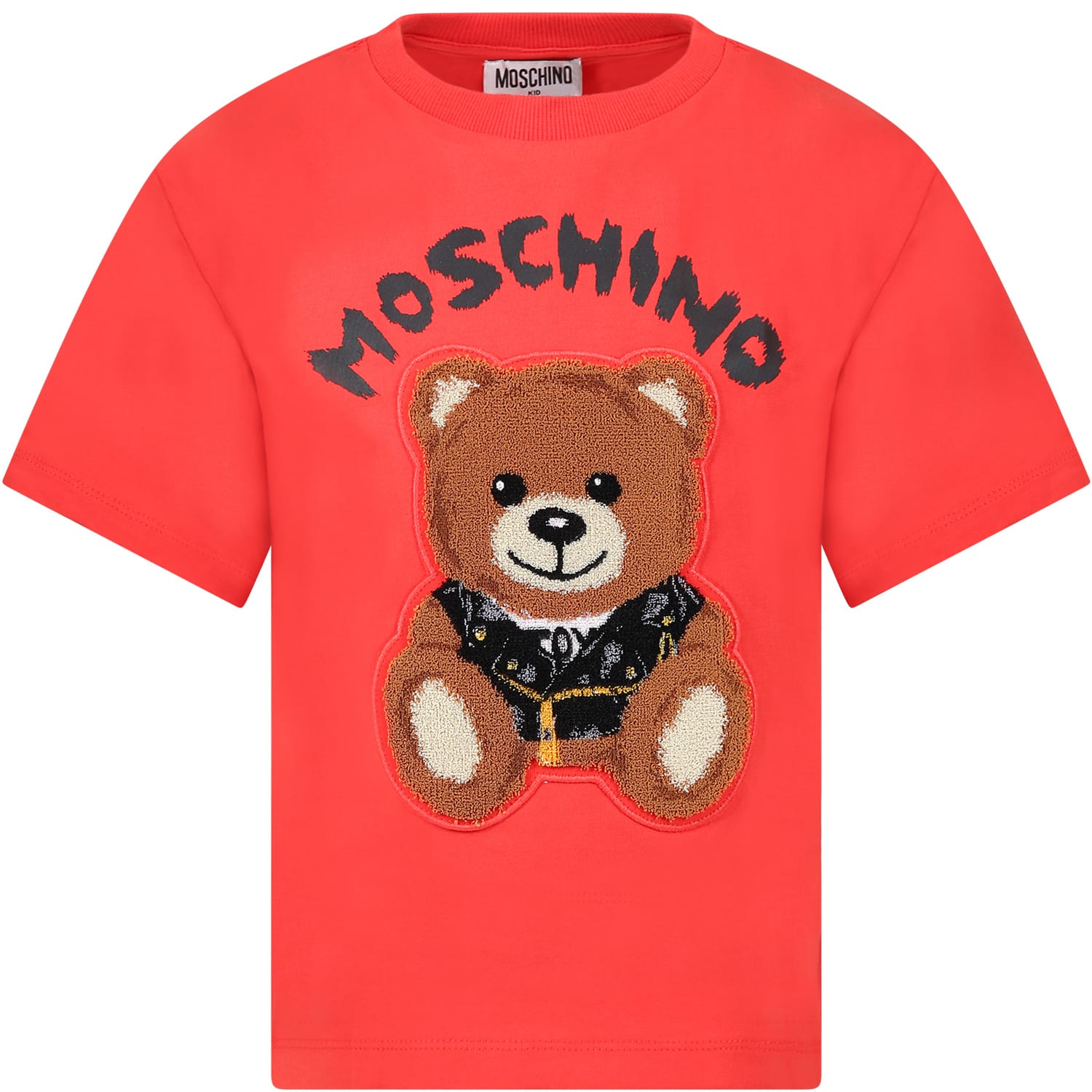 Moschino Red T-shirt For Kids With Logo And Teddy Bear