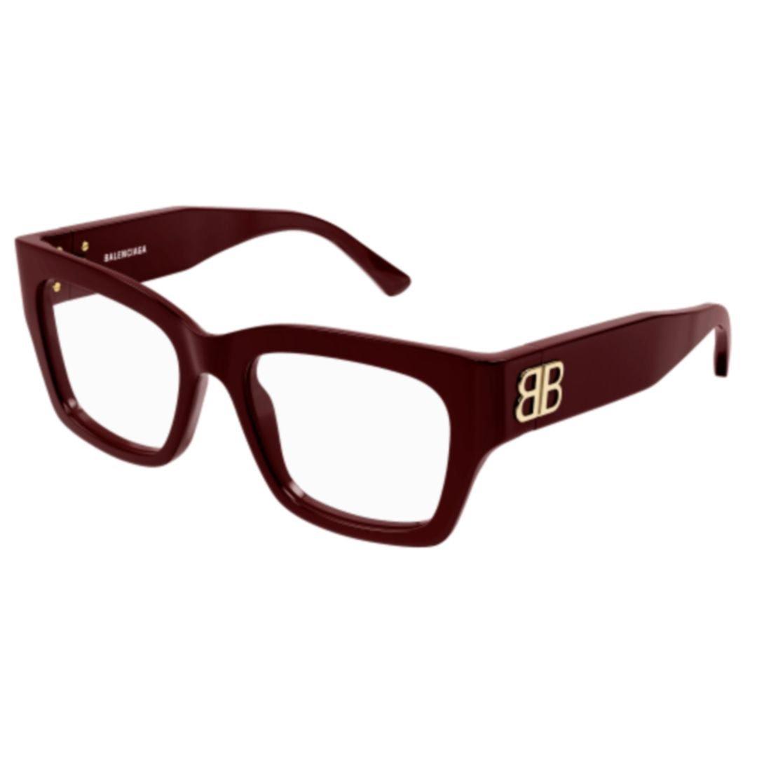 Shop Balenciaga Rectangle Frame Glasses In 009 Burgundy Burgundy Tra