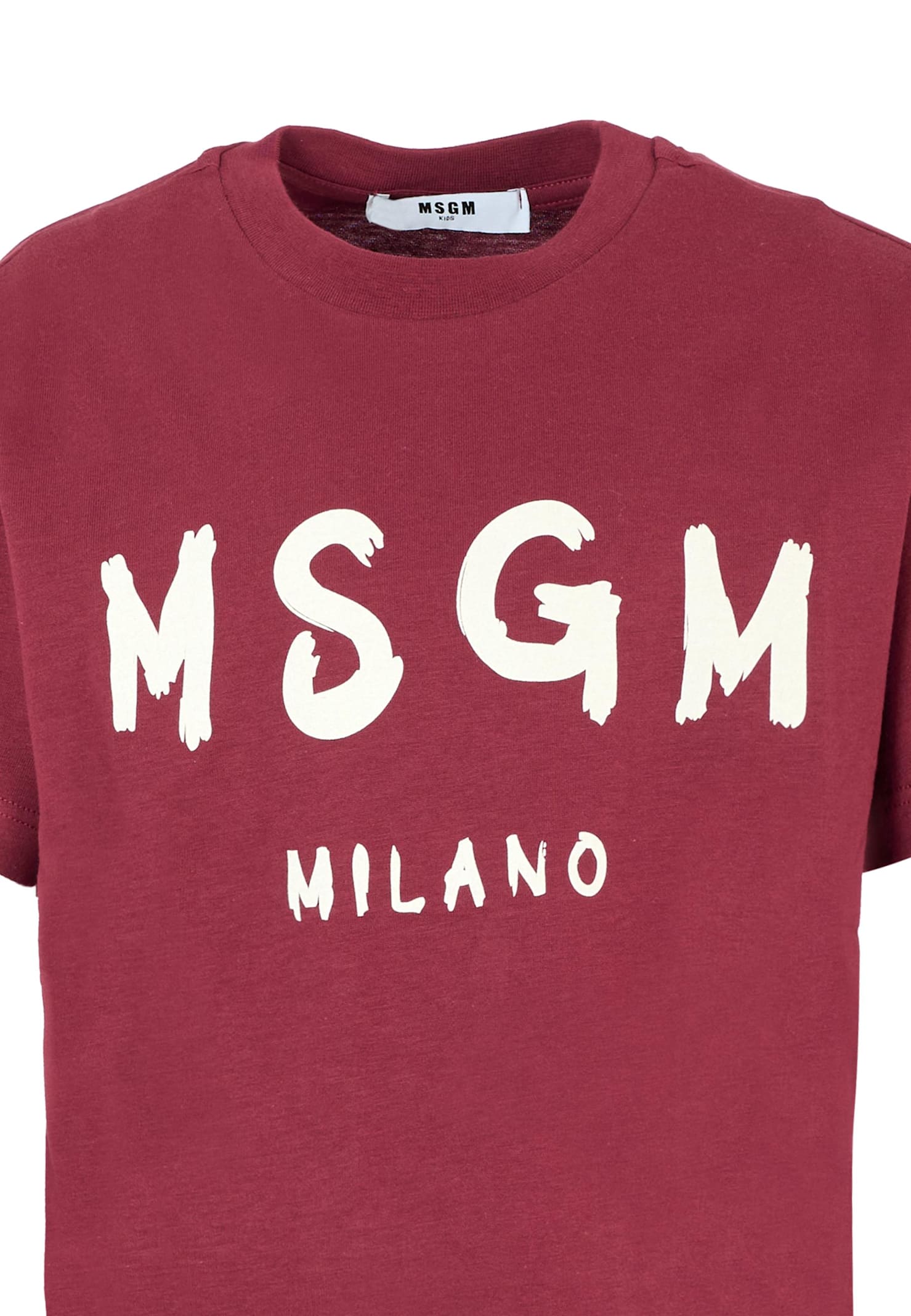 Msgm Burgundy T-shirt For Kids With White Logo In Multi