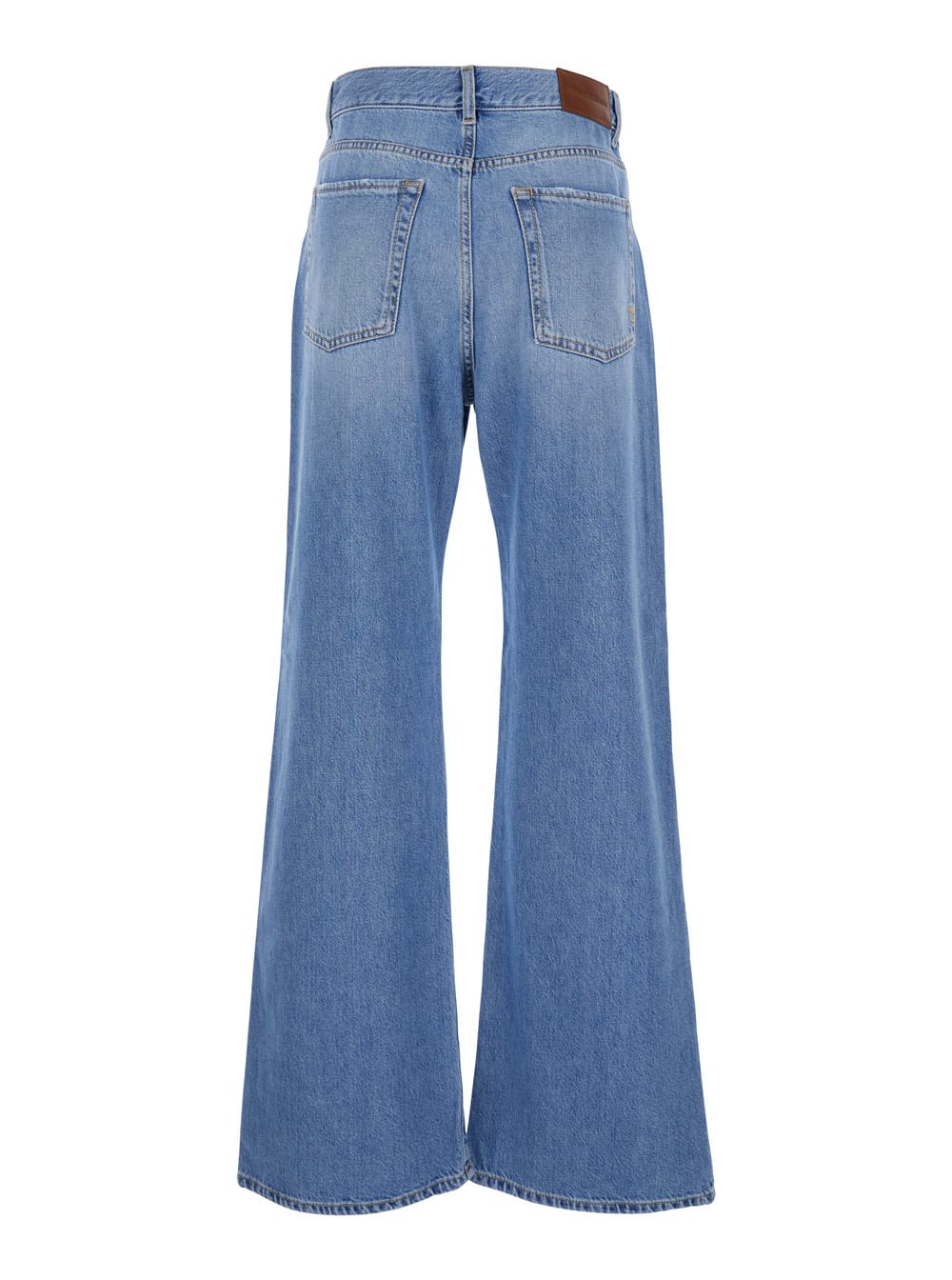 Pinko 'wanda' Blue High Waisted Jeans With Ripped Detail On The Front And Logo Patch On The Rear In Blue