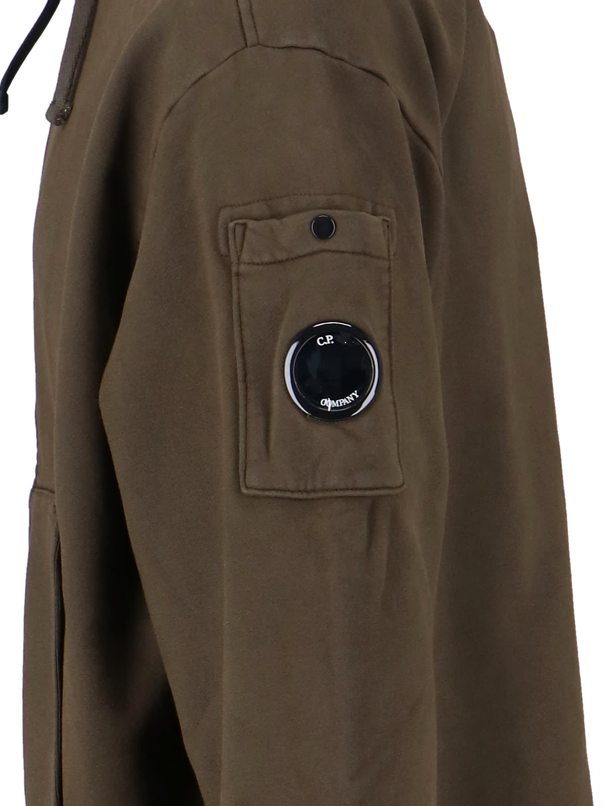 C.p. Company Men Sweatshirts Hooded Open In Brushed Emerized Diagonal Fleece In Green