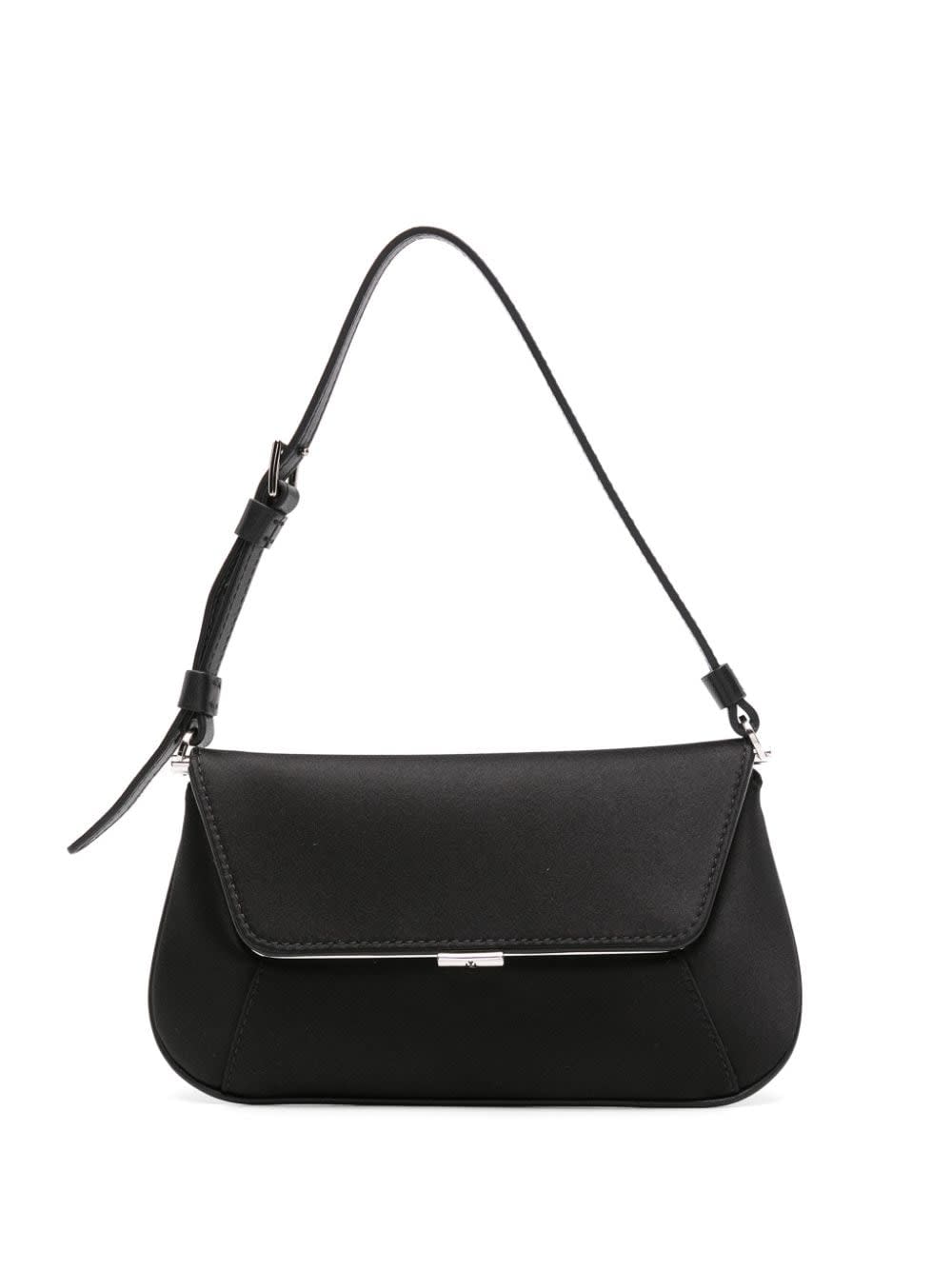 Amina Muaddi Mini Rectangular Satin Shoulder Bag In Black