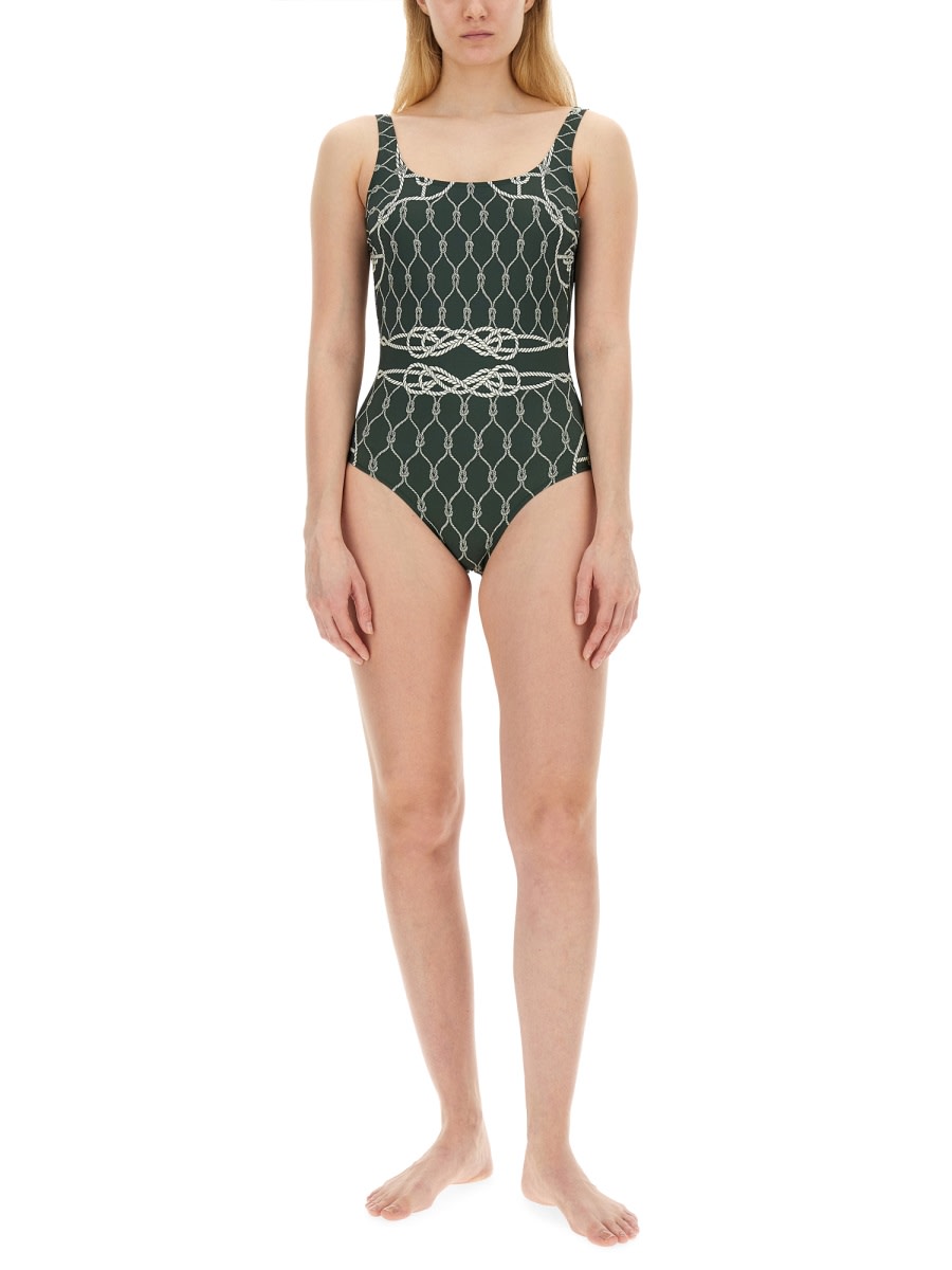 Shop Tory Burch Printed One-piece Swimsuit In Green