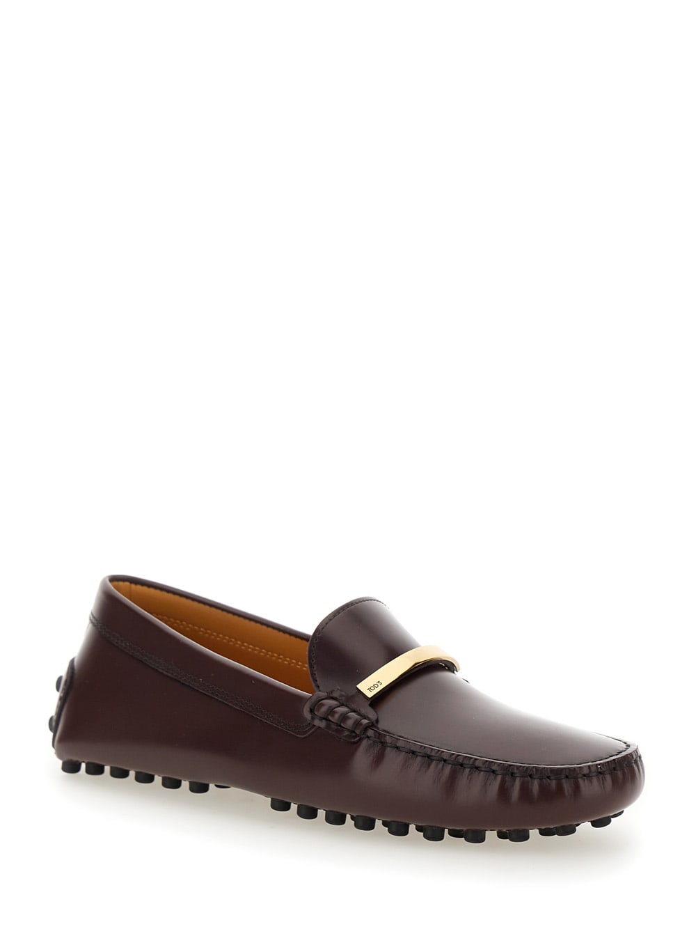 Shop Tod's Brown Loafers With Logo Plaque And Rubber Sole In Leather Woman