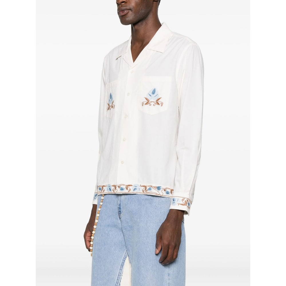 Bode Nouveau Vine Camp-collar Embroidered Cotton-poplin Shirt In Neutral