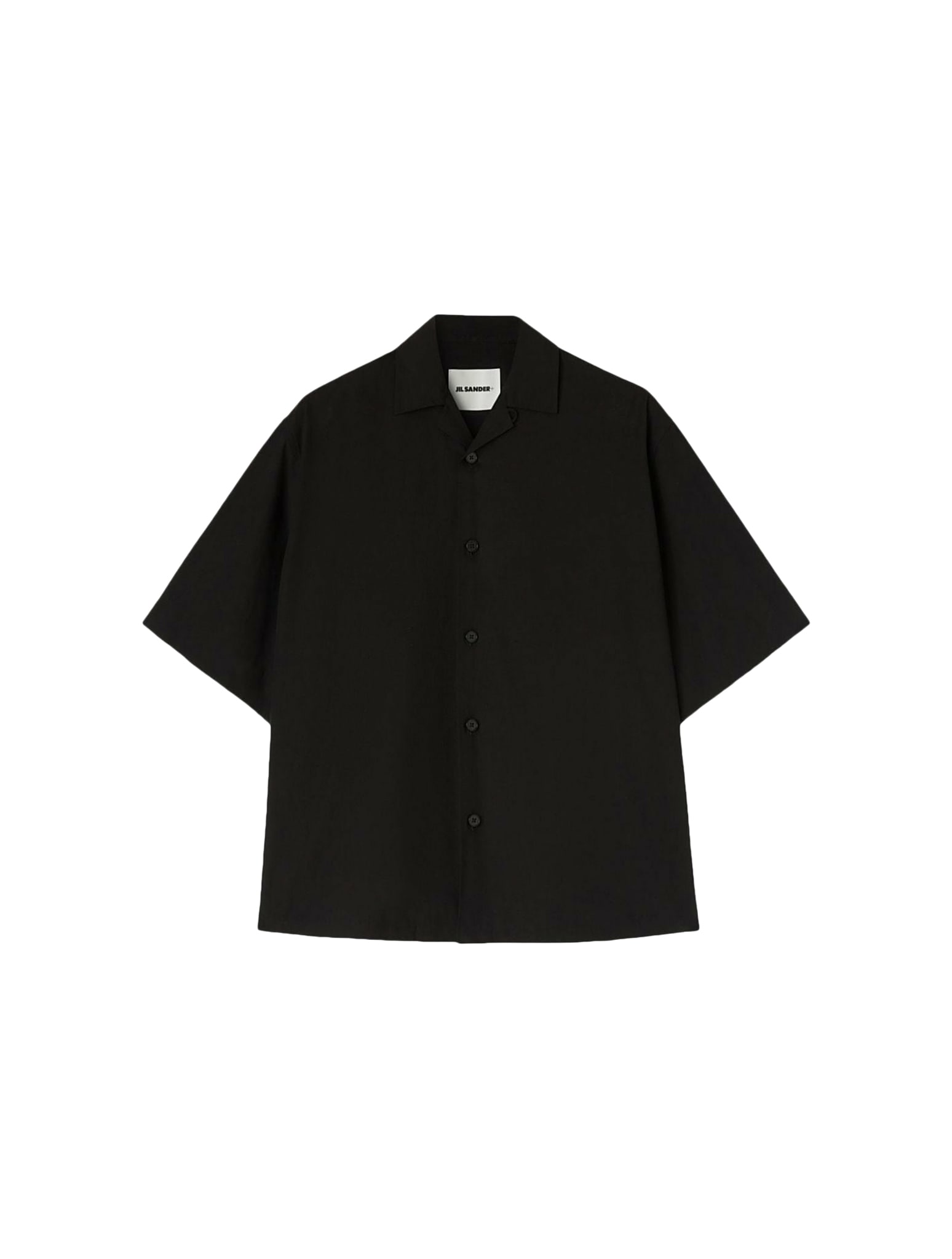 Shop Jil Sander Boxy Fit Short Sleeve Shirt, Open Bowling Shirt Collar, Front Closure With Five Buttons, Classic Yok In Black