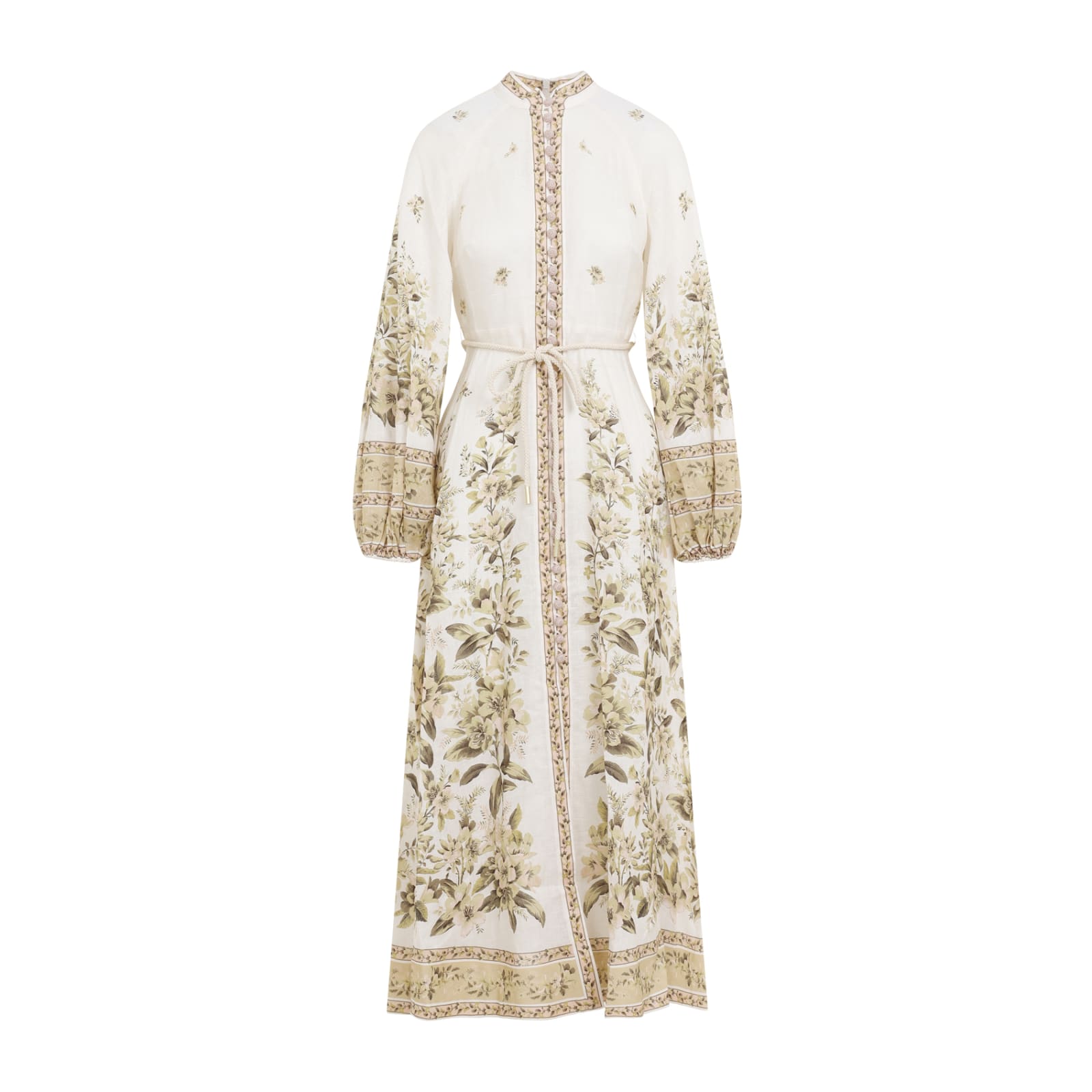 Shop Zimmermann Golden Buttoned Midi Dress In Sage Toile Floral