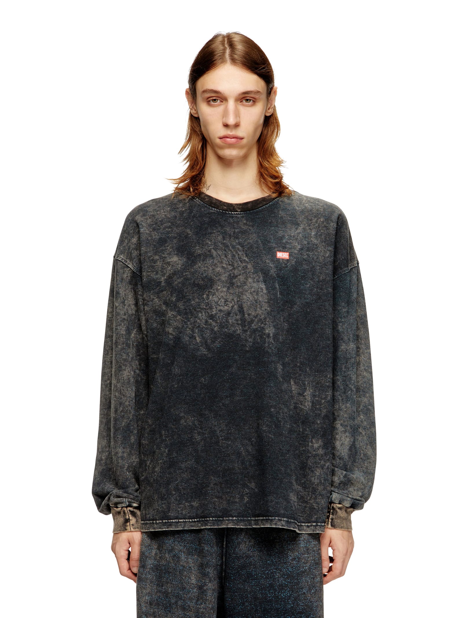 Diesel Men T-boxt-ls-t3 Cotton Blend T-shirt In Gray