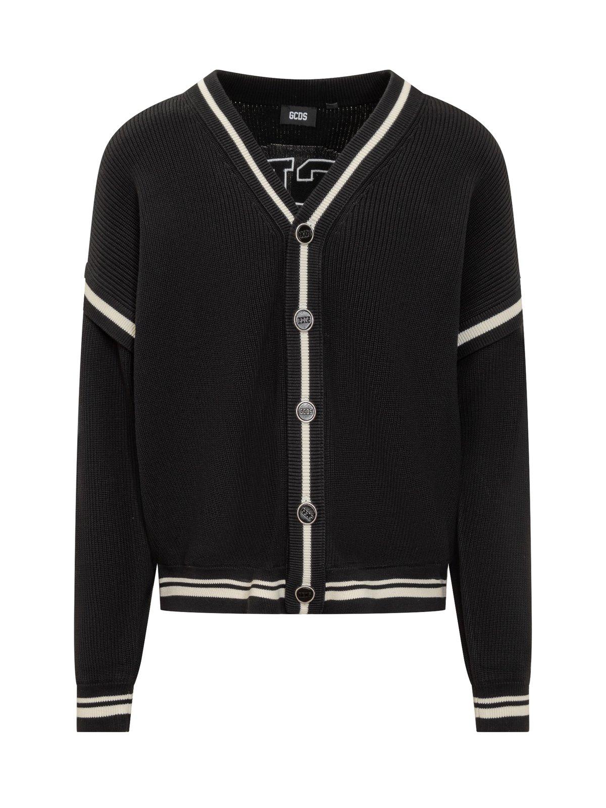 GCDS LOGO EMBROIDERED KNITTED CARDIGAN