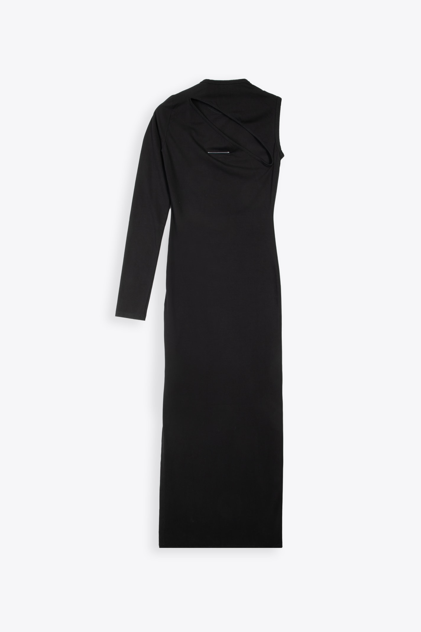 Shop Mm6 Maison Margiela Abito Midi Black Cotton Long Dress With Single Sleeve In Nero
