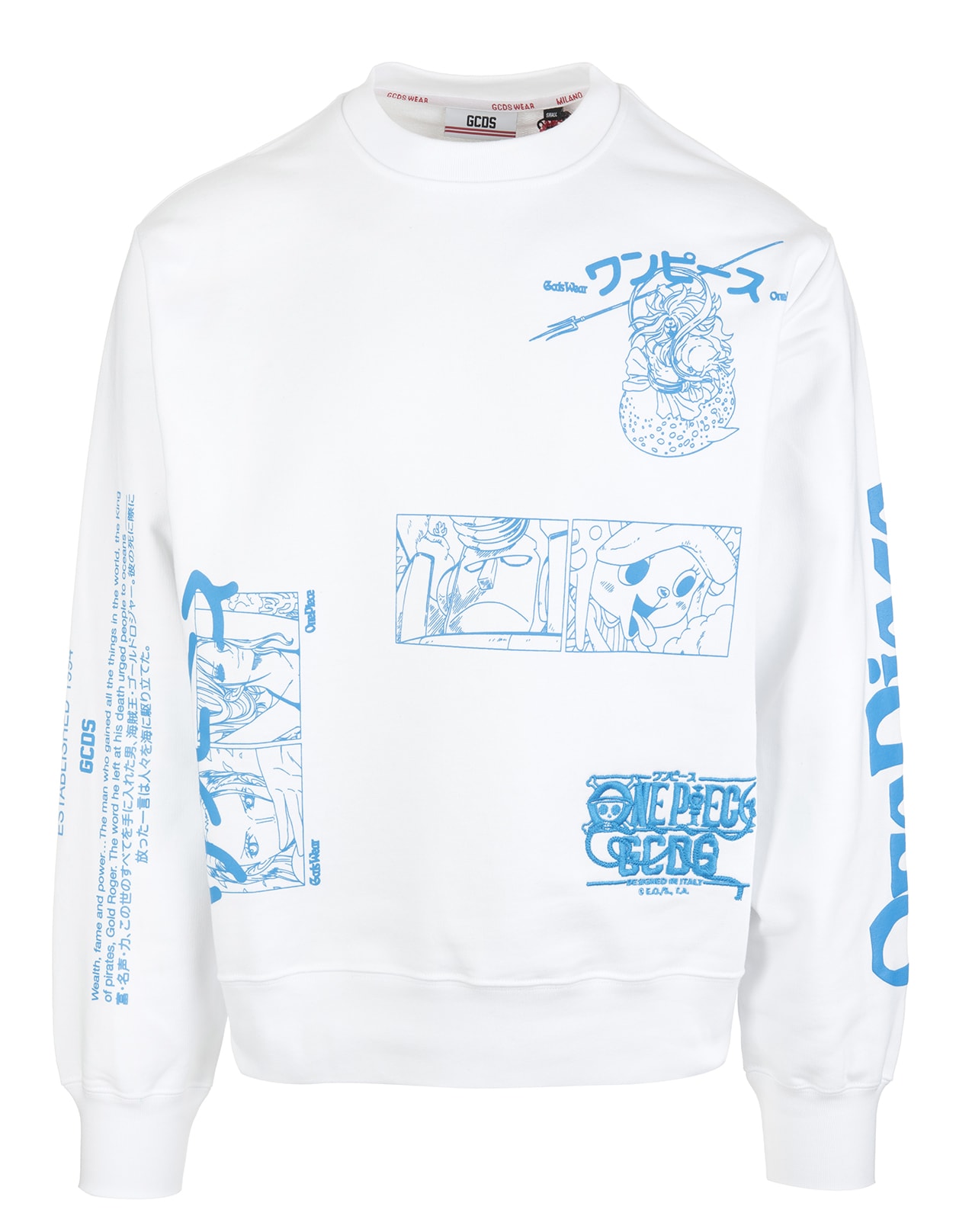 Man White Round-neck Sweatshirt With Gcds One Piece Prints