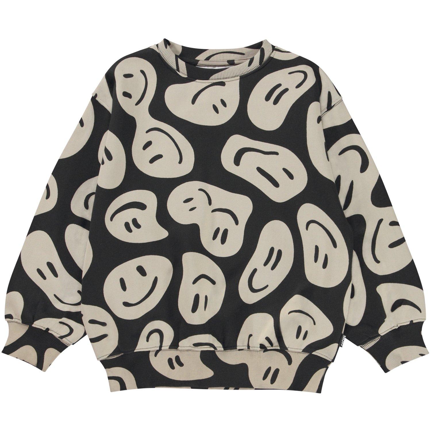 Molo Kids' Monti Smiley-face Printed Crewneck Sweatshirt In Nero