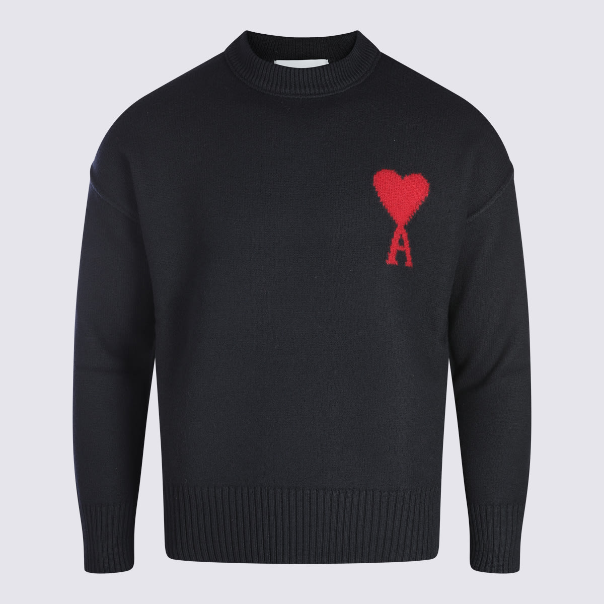 Ami Alexandre Mattiussi Ami Felted Wool Sweater With Heart And Logo Detail In Black