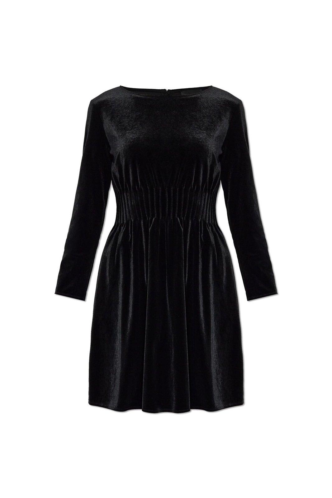 Shop Emporio Armani Velvet Dress With Long Sleeves  In Black