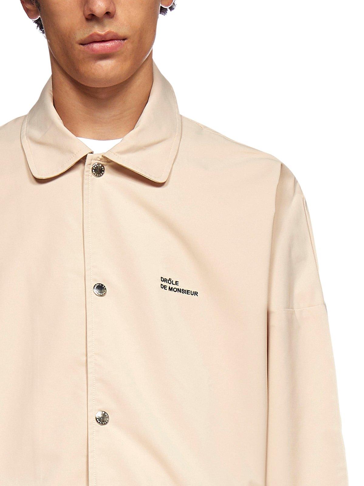 Shop Drôle De Monsieur Logo Embroidered Buttoned Jacket In Beige