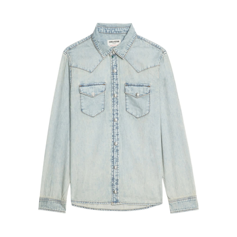Zadig & Voltaire Womens Light Blue Saby Flap-pocket Denim Shirt In Blue